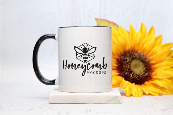 11oz Black Accent Mug Mockup Sunflowers - Graphics for Mugs Amp