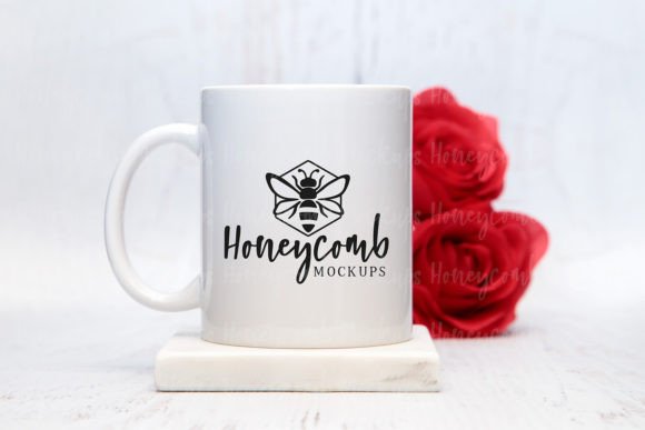 11oz White Mug Mockup with Roses - Graphics for Mugs Amp