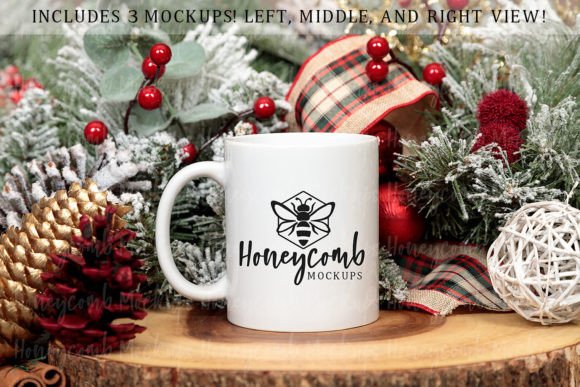 Christmas Mug Mockup, 11oz White Mug for Graphics and Mugs Amp