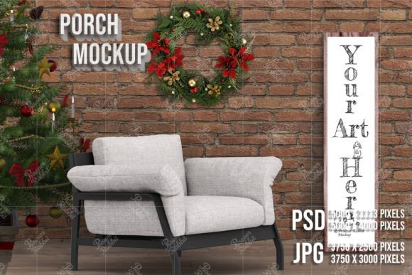 Christmas Porch Sign Mockup PSD Template for Graphics and Christmas Amp