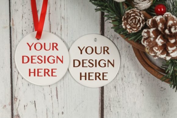Christmas Round Ceramic Ornament Mockup Review