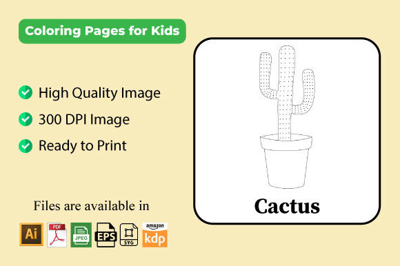 Cute Cactus Coloring Pages KDP for Kids - Graphics & Coloring Pages Amp