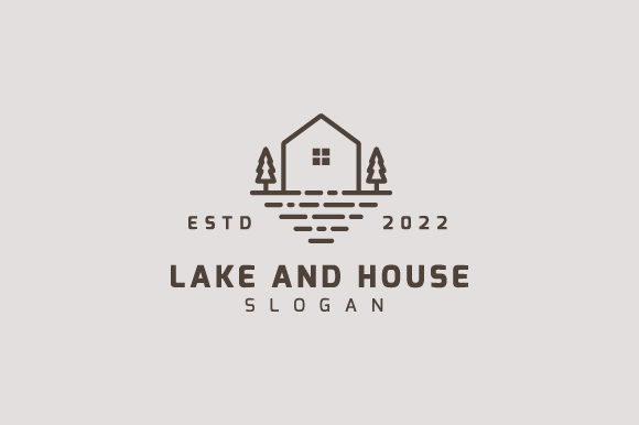 Lake and House Vintage Logo Design for Graphics and Logos
