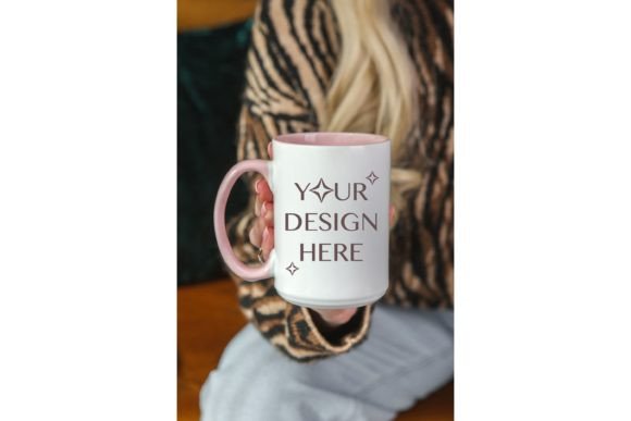 Pink Handle Mug Mockup 15oz in Hand - Graphics for Mugs Amp