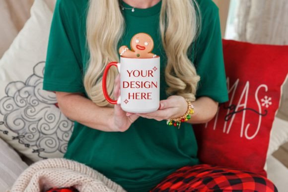 Red Accent Christmas Mug Mockup in Hands - Graphics for Mugs Amp