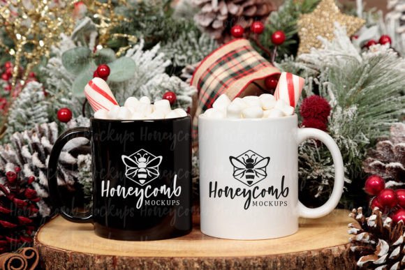 Two 11oz Christmas Mugs Mockup for Mugs Amp Graphics