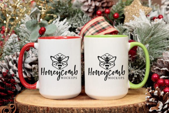 Two 15oz Accent Mugs Christmas Mockup Review
