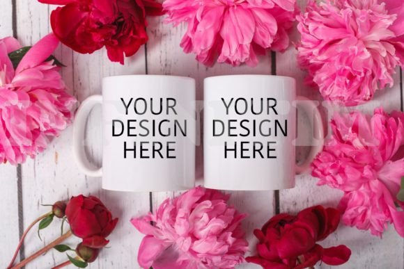 Two Mug Mockup with Flowers - A Graphic Design Asset for Mugs Amp