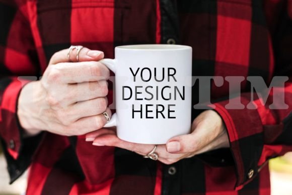 White Mug Mockup Holding in Hands - Graphics for Mugs Amp