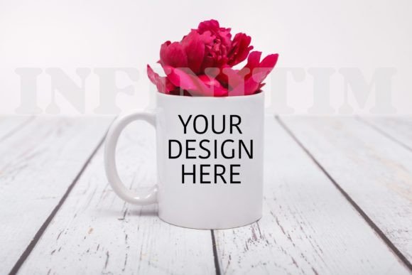 White Mug Mockup with Flower for Mugs Amp Graphics